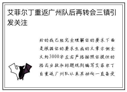 艾菲尔丁重返广州队后再转会三镇引发关注